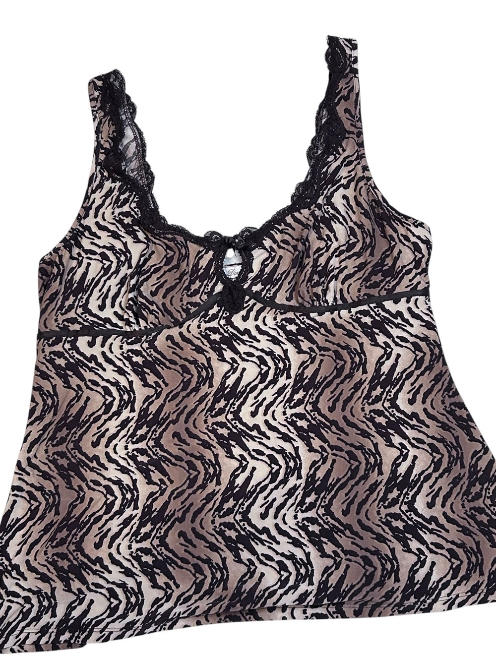 Vtg Linea Donatella Y2K Animal Print Babydoll Top Womens Size M Brown Lace 90s - Picture 6 of 11